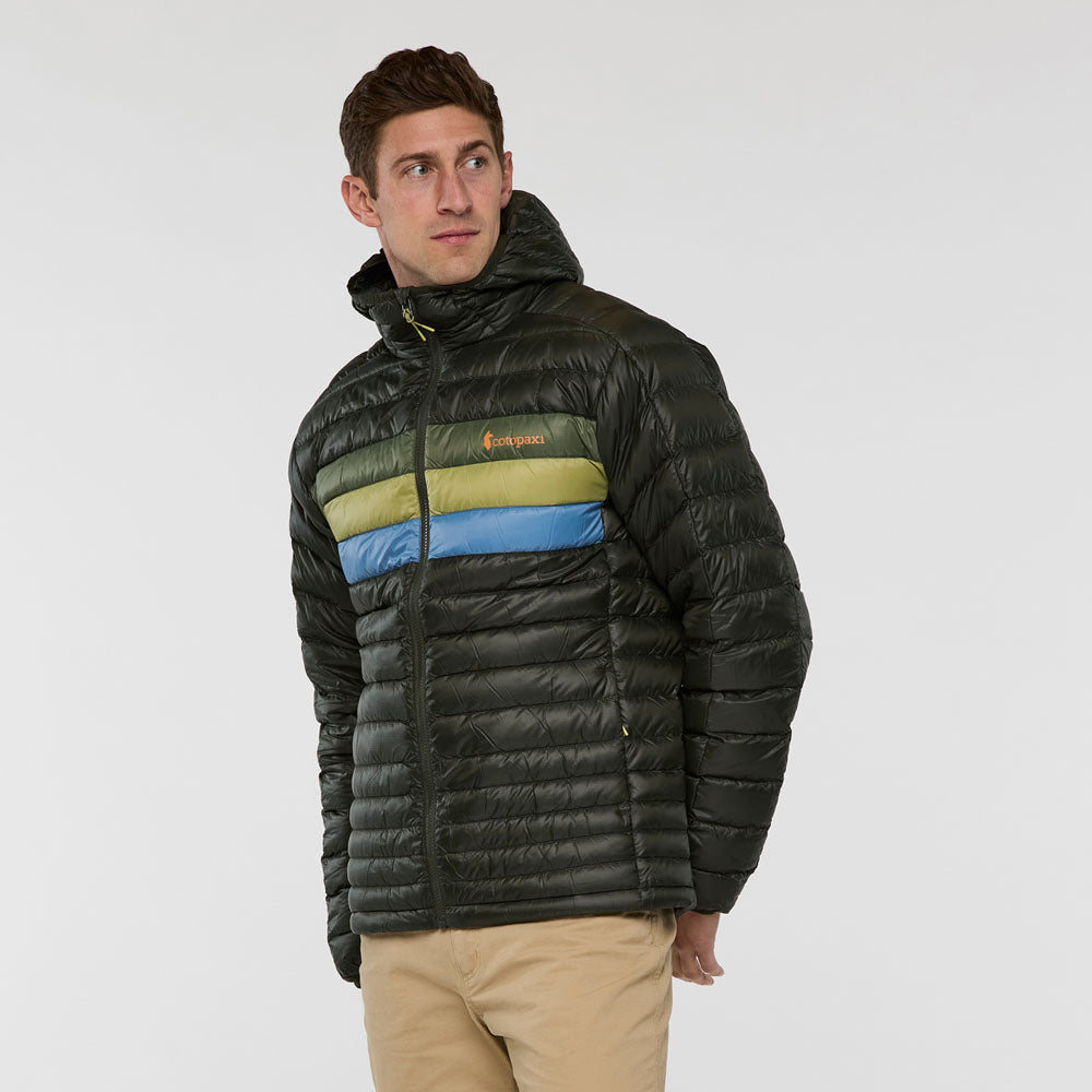Cotopaxi Mens Fuego Hooded Down Jacket Woods Stripes