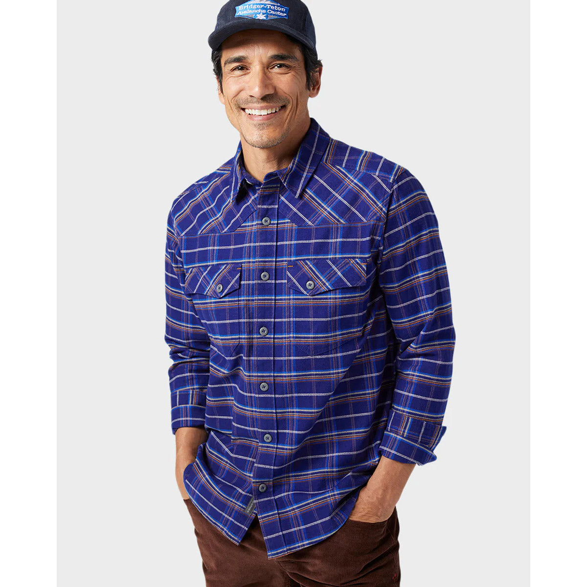 Stio Men's Junction Midweight Flannel Shirt Cobalt Night Plaid