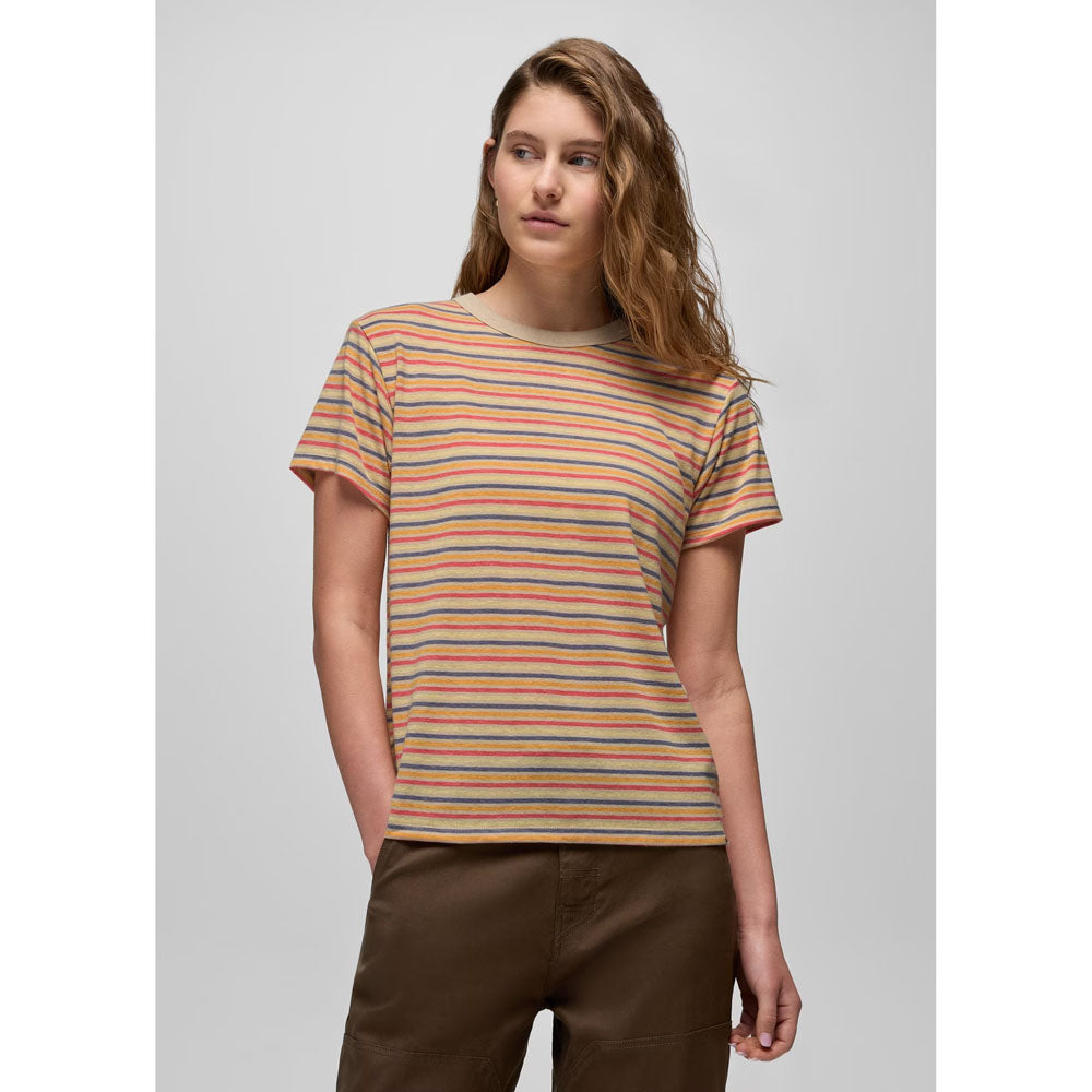 Prana Womens Cozy Up Short Sleeve Crew Vanilla Bean Stripe