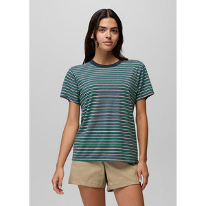 Prana Womens Cozy Up Short Sleeve Crew Bluff Blue tripe / S