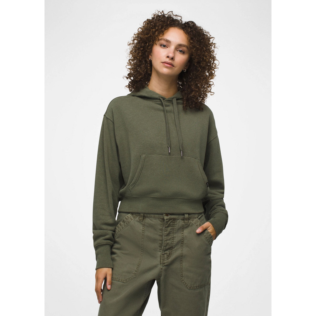 Prana W Cozy Up Crop Hoodie Rye Green Heather