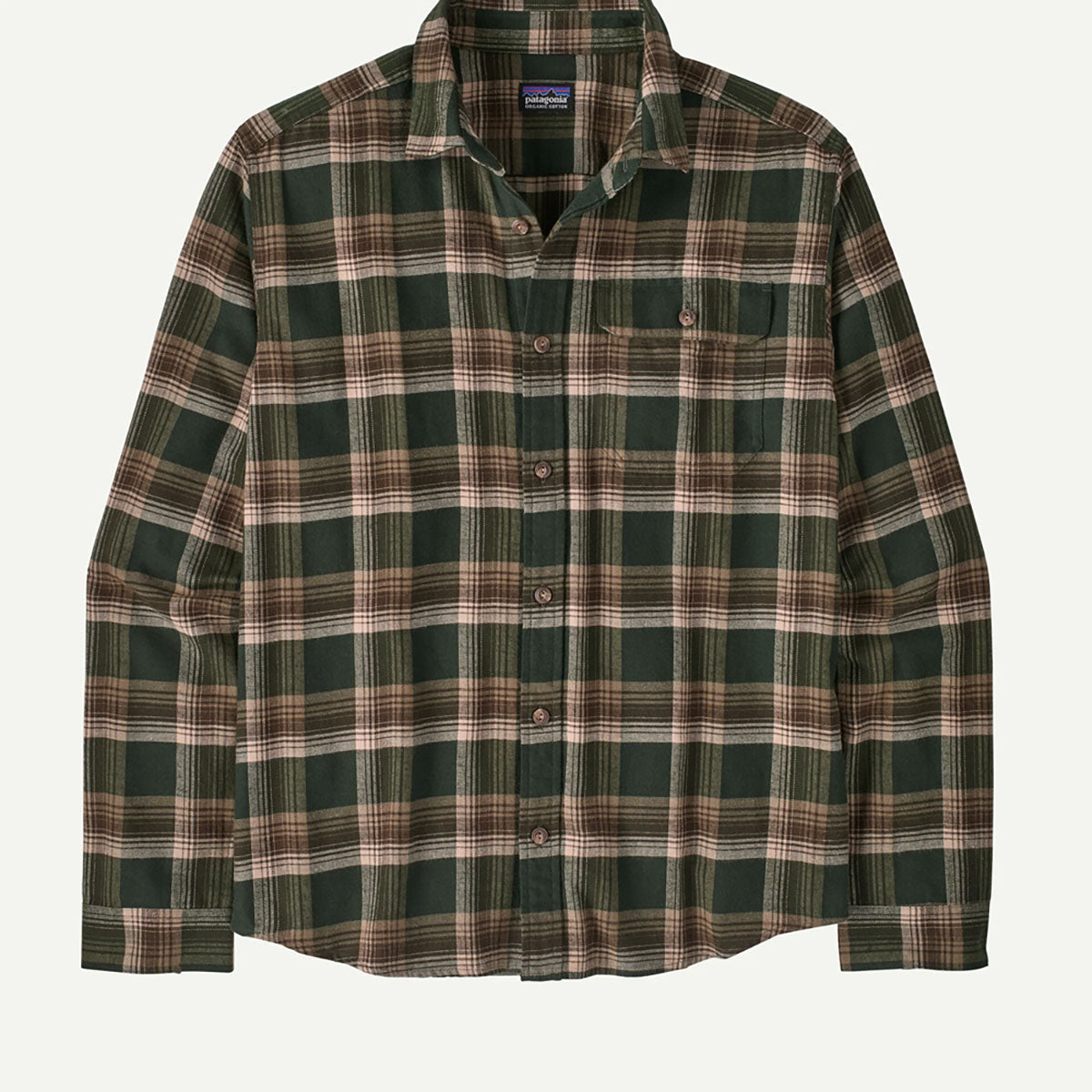 Patagonia Mens Long-Sleeved Lightweight Fjord Flannel Shirt Cozy Cabin: Treeline Green