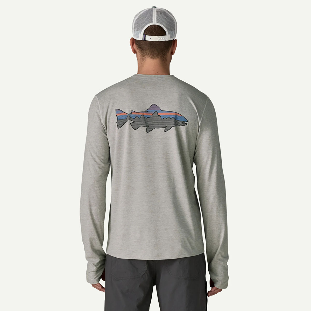 Patagonia Mens Long-Sleeved Capilene Cool Sun Shirt - Fitz Roy Trout Crisp Grey - alt Grey X-Dye / S