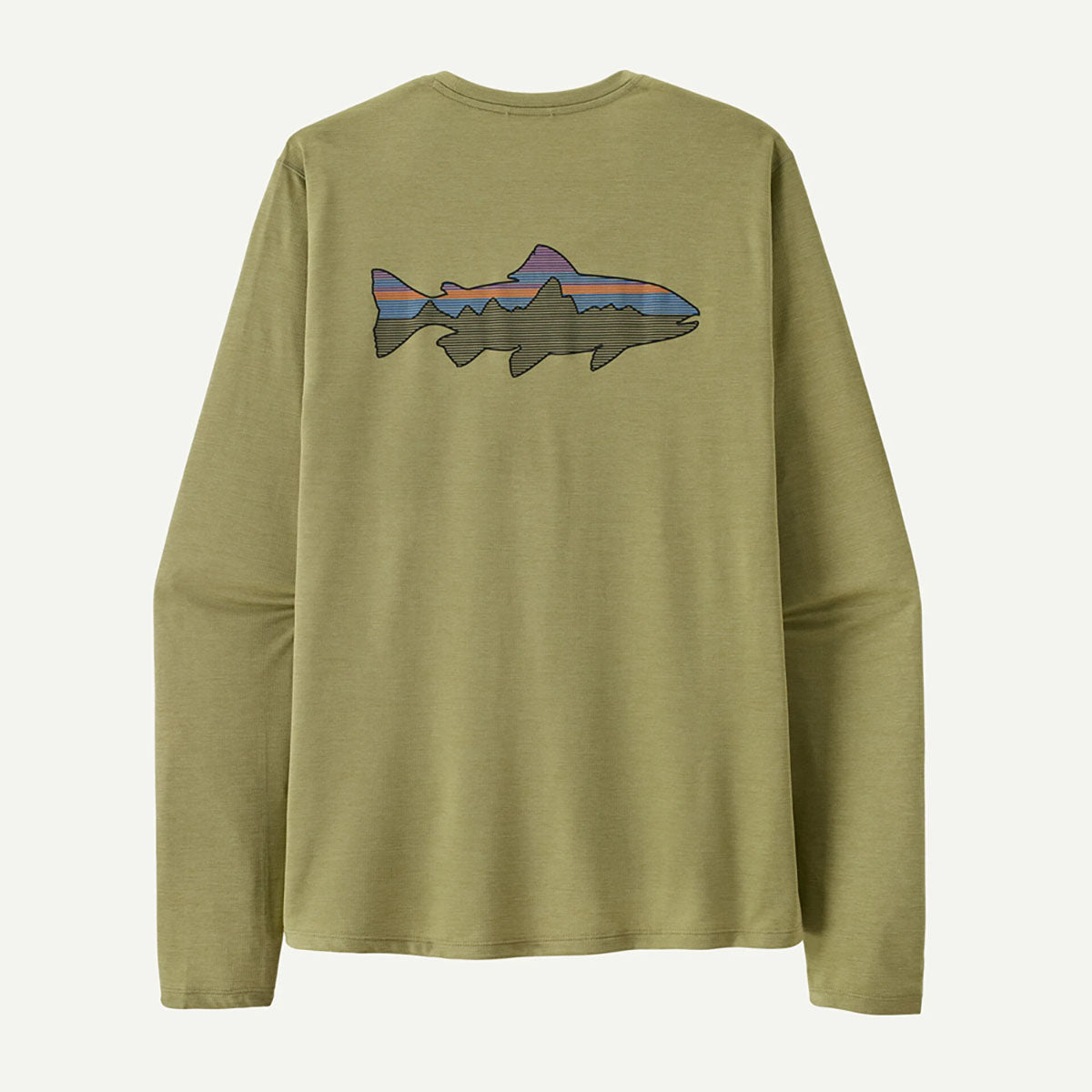 Patagonia Mens Long-Sleeved Capilene Cool Sun Shirt - Fitz Roy Trout Gumtree Green - Light Gumtree Green X-Dye