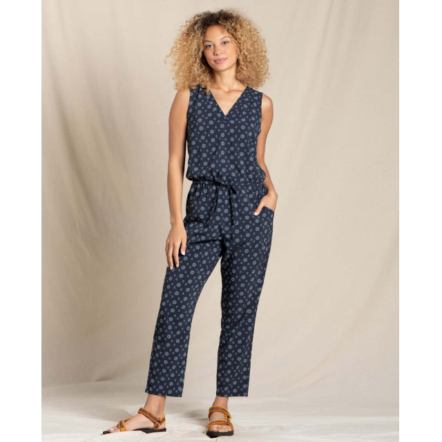 Toad&Co. Womens Sunkissed Liv Sleeveless Jumpsuit Nightsky Medium Bandana Print