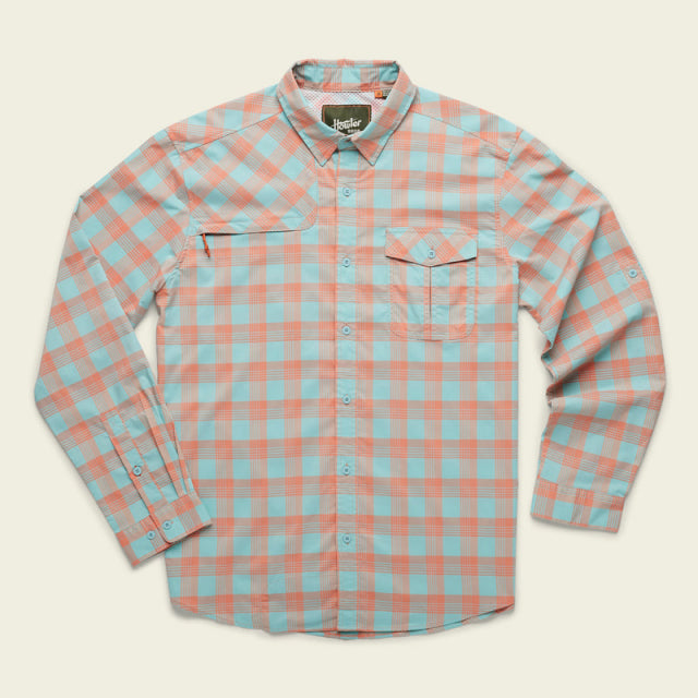 Howler Brothers Mens Matagorda Longsleeve Shirt COR River Plaid: Coral