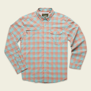 Howler Brothers Mens Matagorda Longsleeve Shirt COR River Plaid: Coral