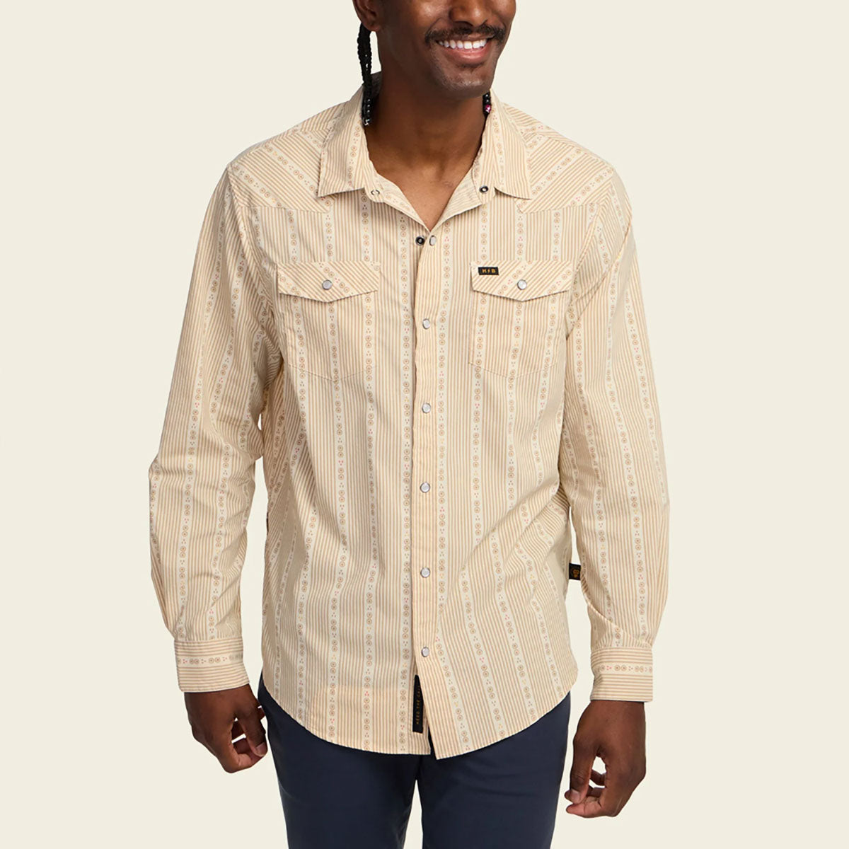 Howler Brothers Mens H Bar B Tech Longsleeve Mosquero Stripe : Brown Rice