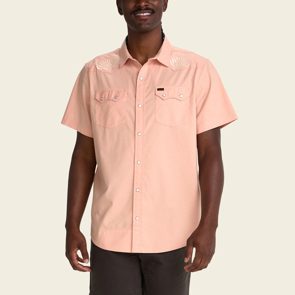 Howler Brothers Mens Crosscut Deluxe Shortsleeve Shirt Seagrass: Coral Oxford