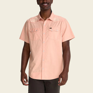 Howler Brothers Mens Crosscut Deluxe Shortsleeve Shirt Seagrass: Coral Oxford