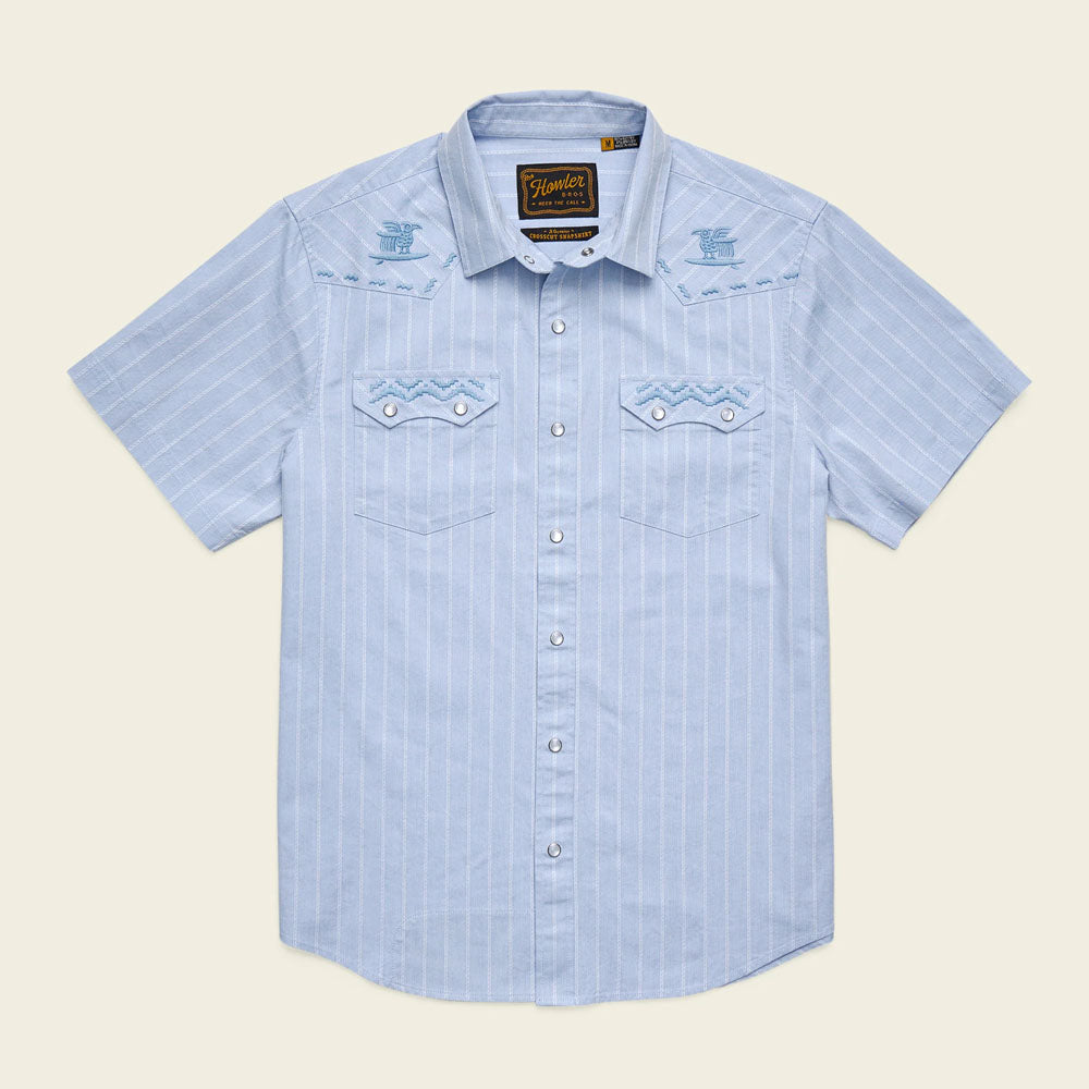 Howler Brothers Mens Crosscut Deluxe Shortsleeve Shirt urfbird: Sky Oxford Dobby / S