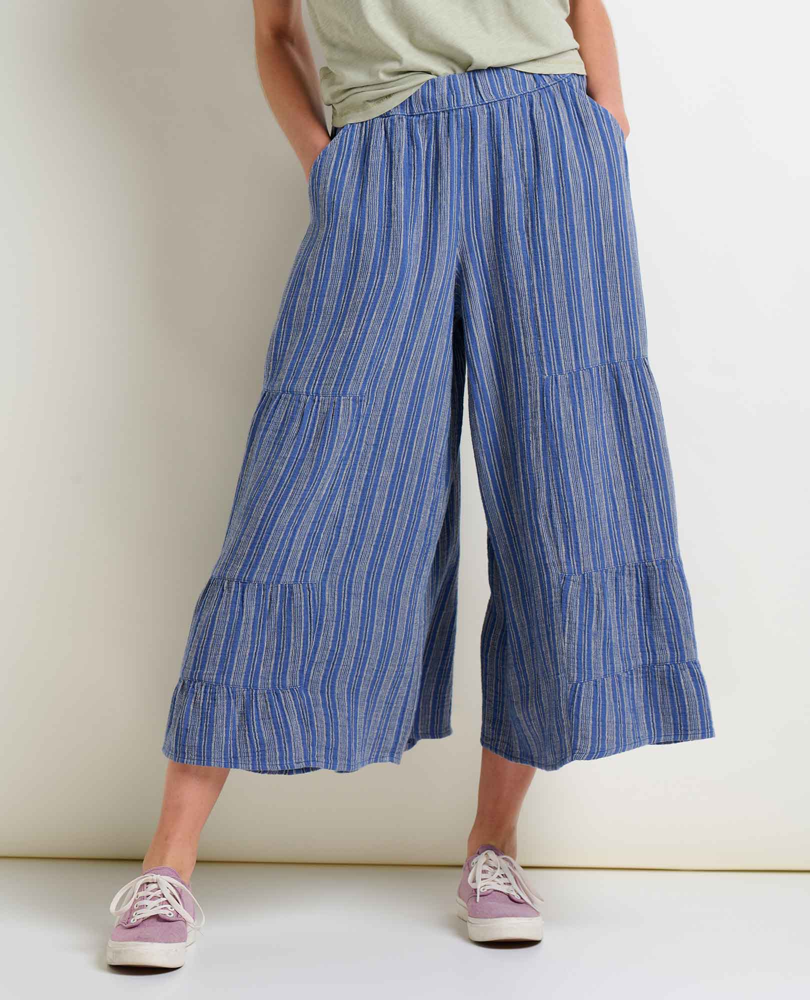 Toad&Co. W Tate Double Weave Palazzo Pant 963 Kyanite tripe / S