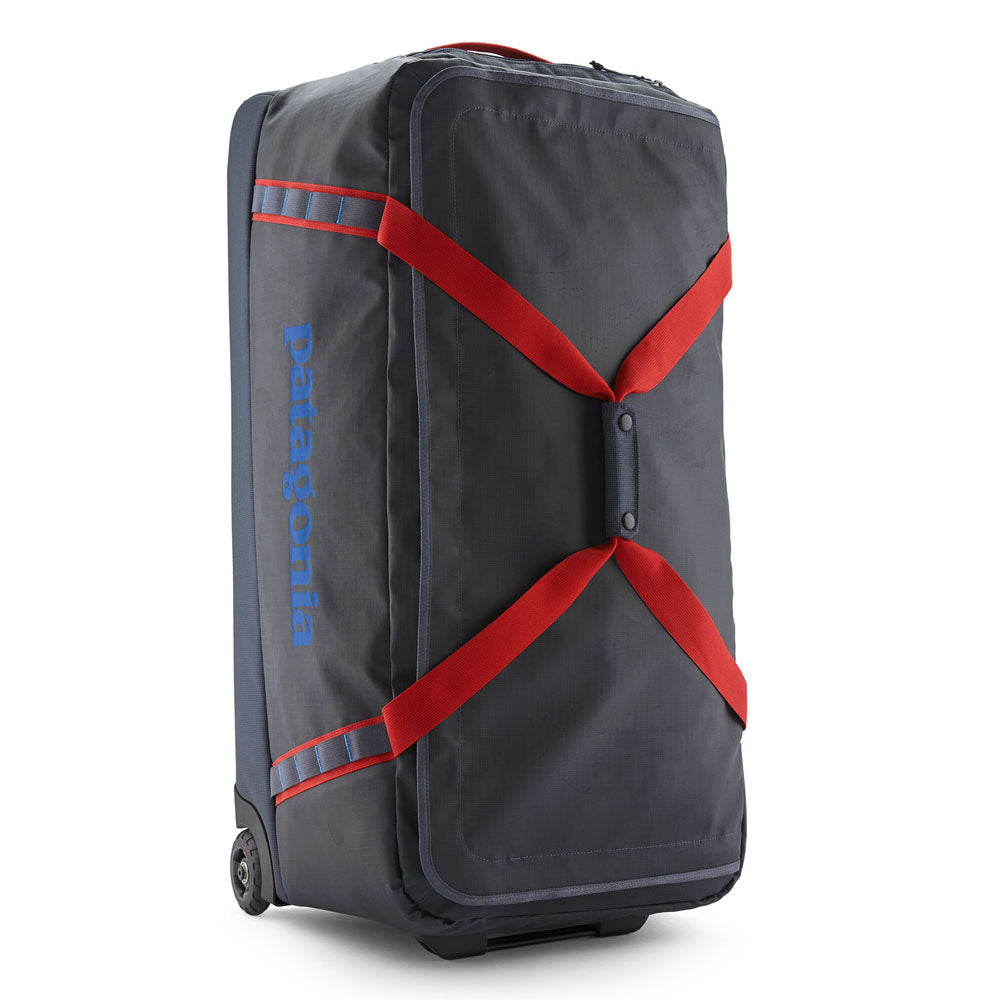 Patagonia Black Hole Wheeled Duffel 100L Smolder Blue w/Amanita Red