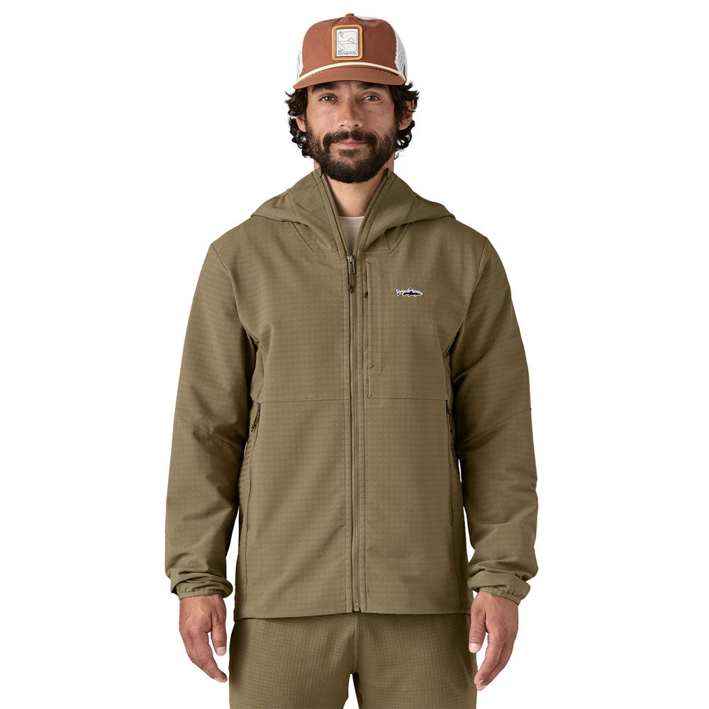 Patagonia Mens R1 TechFace Fitz Roy Trout Hoody Dark Ash