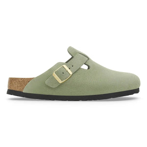 Birkenstock Boston Soft Footbed Suede Leather - Narrow Green Tea