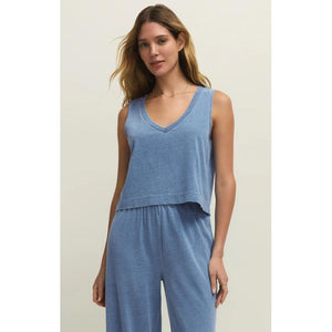 Z Supply W Sloane V-Neck Denim Tank SRI Santorini Indigo