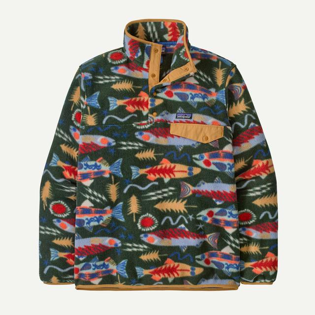 Patagonia Mens Lightweight Synchilla Snap-T Fleece Pullover Salmon Energy: Old Growth Green