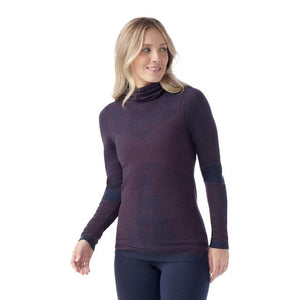 Smartwool Womens Intraknit Thermal Max Merino Base Layer Pattern Hoodie P21 Deep Navy/Eggplant
