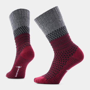 Smartwool Womens Everyday Popcorn Cable Crew Socks A62 Black/Tibetan Red