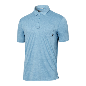 Saxx Underwear Co. M DropTemp All Day Cooling Polo WBH Washed Blue Heather