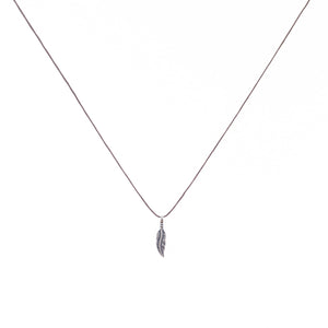 Bronwen Tiny Charm Necklace - 16" Feather - Taupe/Silver