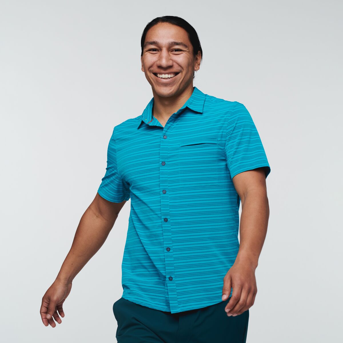 Cotopaxi Men's Cambio Button Up Shirt - Printed Mineral Blue tripe / S