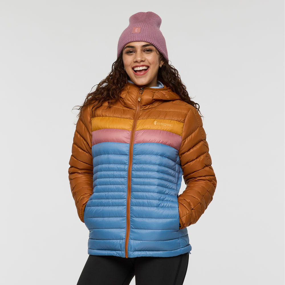 Cotopaxi Womens Fuego Hooded Down Jacket Sienna and Fjord