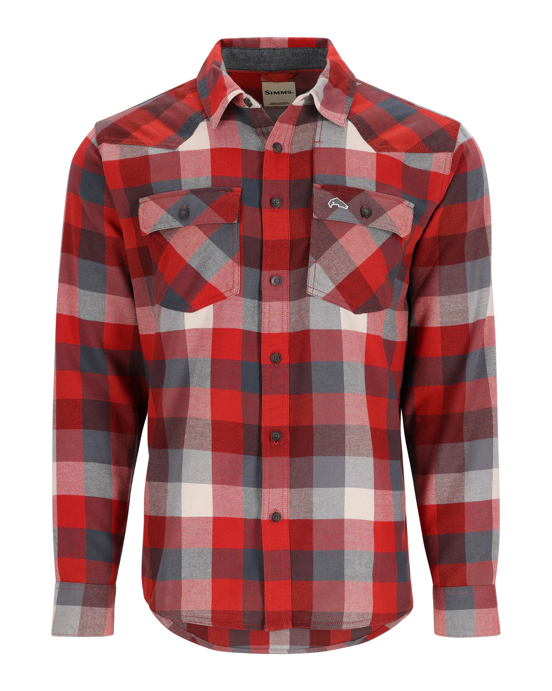 Simms Fishing Men&#39;s Santee Flannel Auburn Red/Slate Buffalo Check