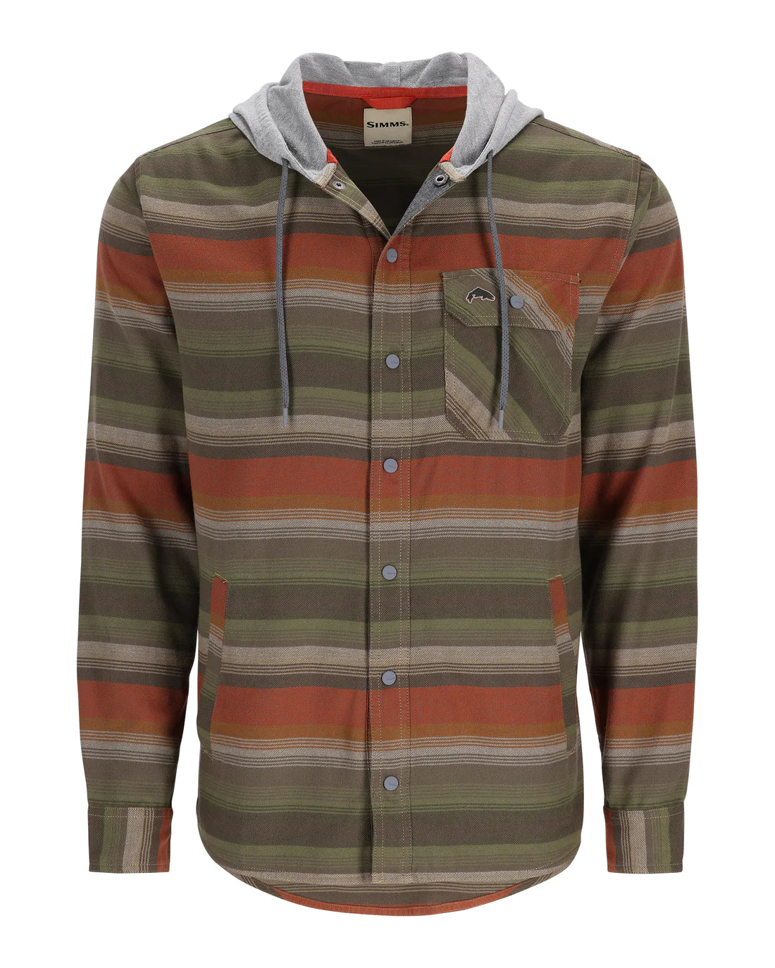 Simms Fishing Men&#39;s Santee Flannel Hoody Clay/Cork tripe / S