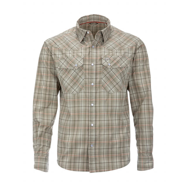 Simms Fishing Men&#39;s Brackett Long Sleeve Shirt 153 Dark Stone Classic Plaid