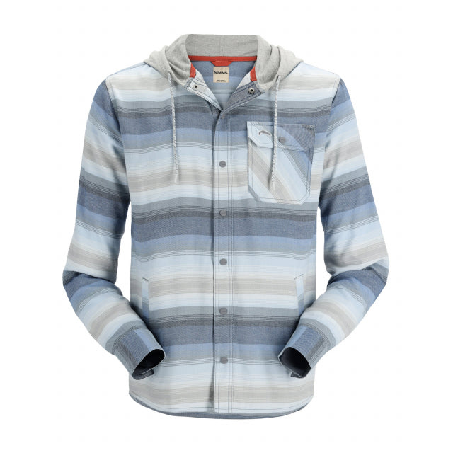 Simms Fishing Mens Santee Flannel Hoody 526 Navy/Storm/Steel Blue Stripe