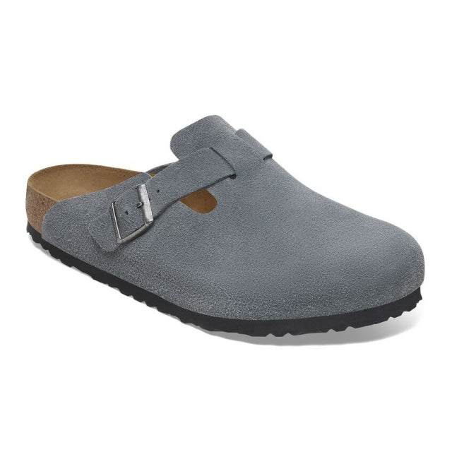 Birkenstock Boston Soft Footbed Suede Leather - Regular Basalt Gray