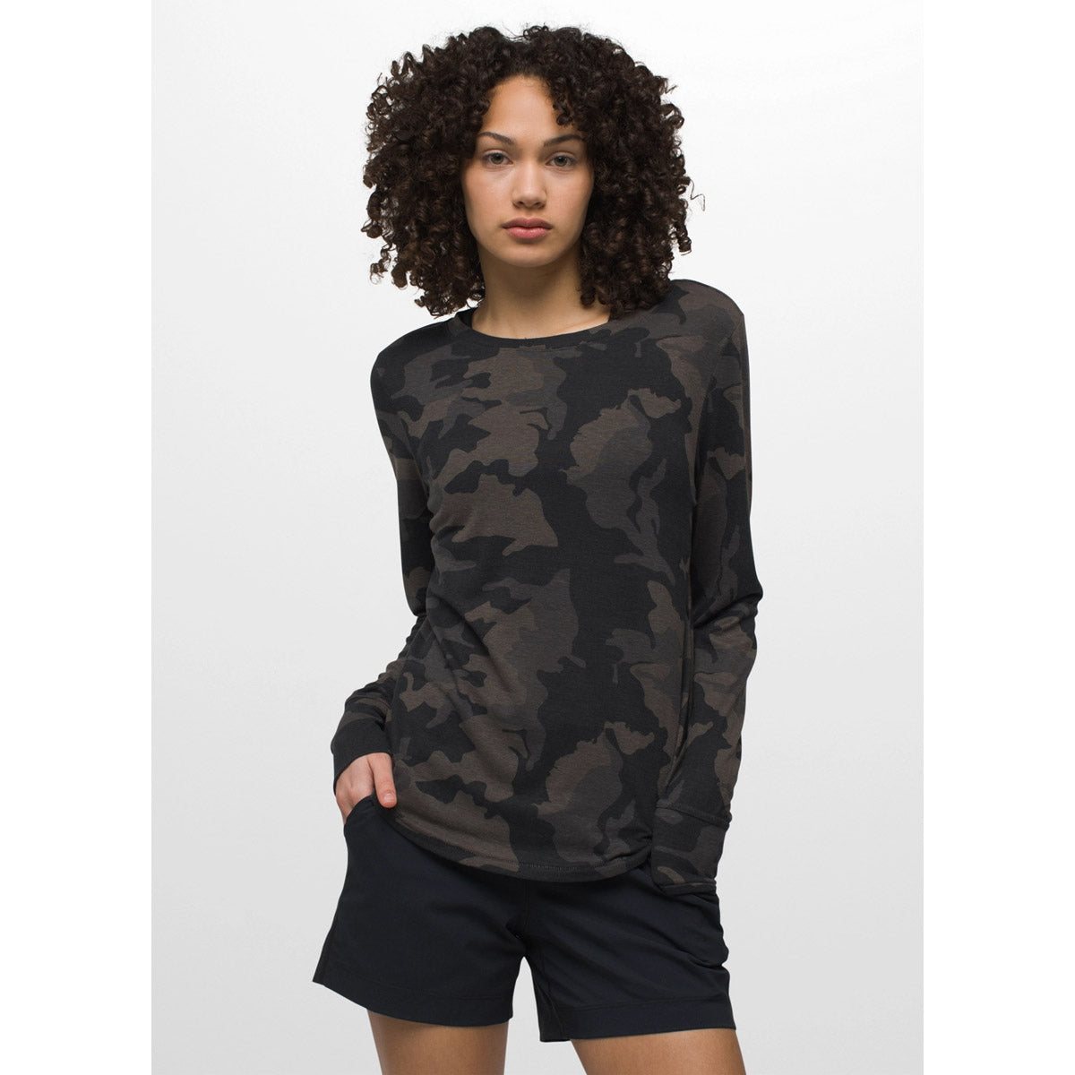 Prana Women&#39;s Cozy Up Long Sleeve Tee Black Camo