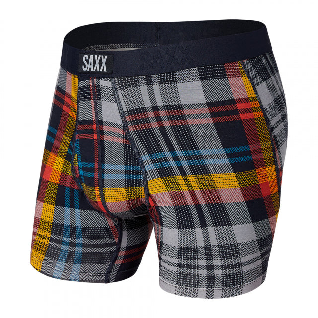 Saxx Underwear Co. Men&#39;s Ultra Boxer Brief FFM Multi Free Fall Plaid