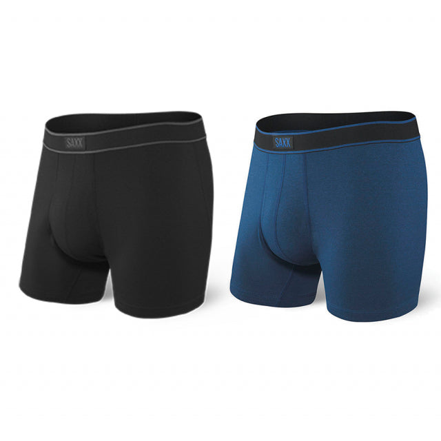 Saxx Underwear Co. M Daytripper BB FLY 2pk BRB Black/City Blue Heather