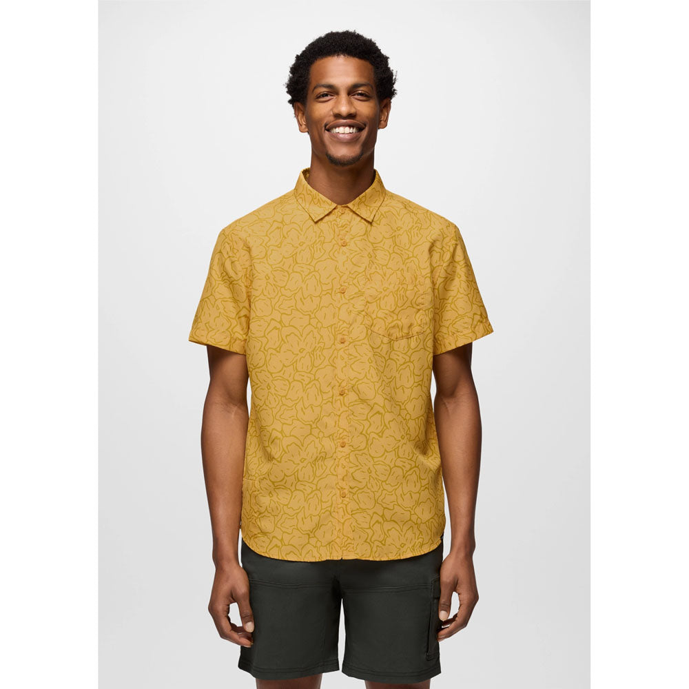 Prana Mens Lost Sol Printed Short Sleeve Shirt Pollen Feelings