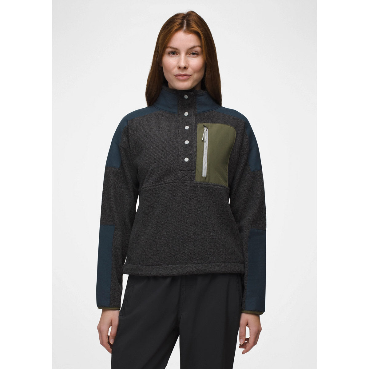 Prana W PrAna Peak Snap Up Fleece Charcoal/Stormy Night