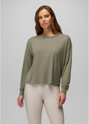 Prana Womens Cozy Up Long Sleeve Crew 201 Cacao tripe / S