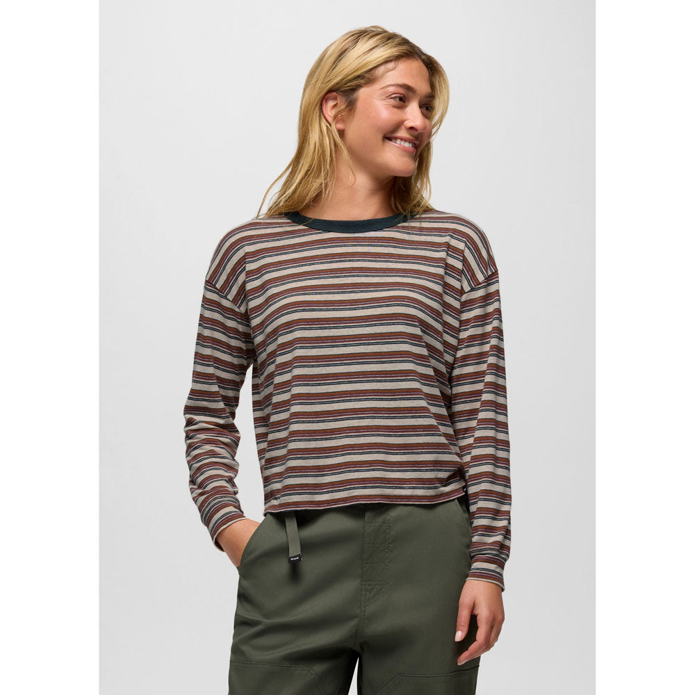 Prana Womens Cozy Up Long Sleeve Crew Stormy Night Stripe