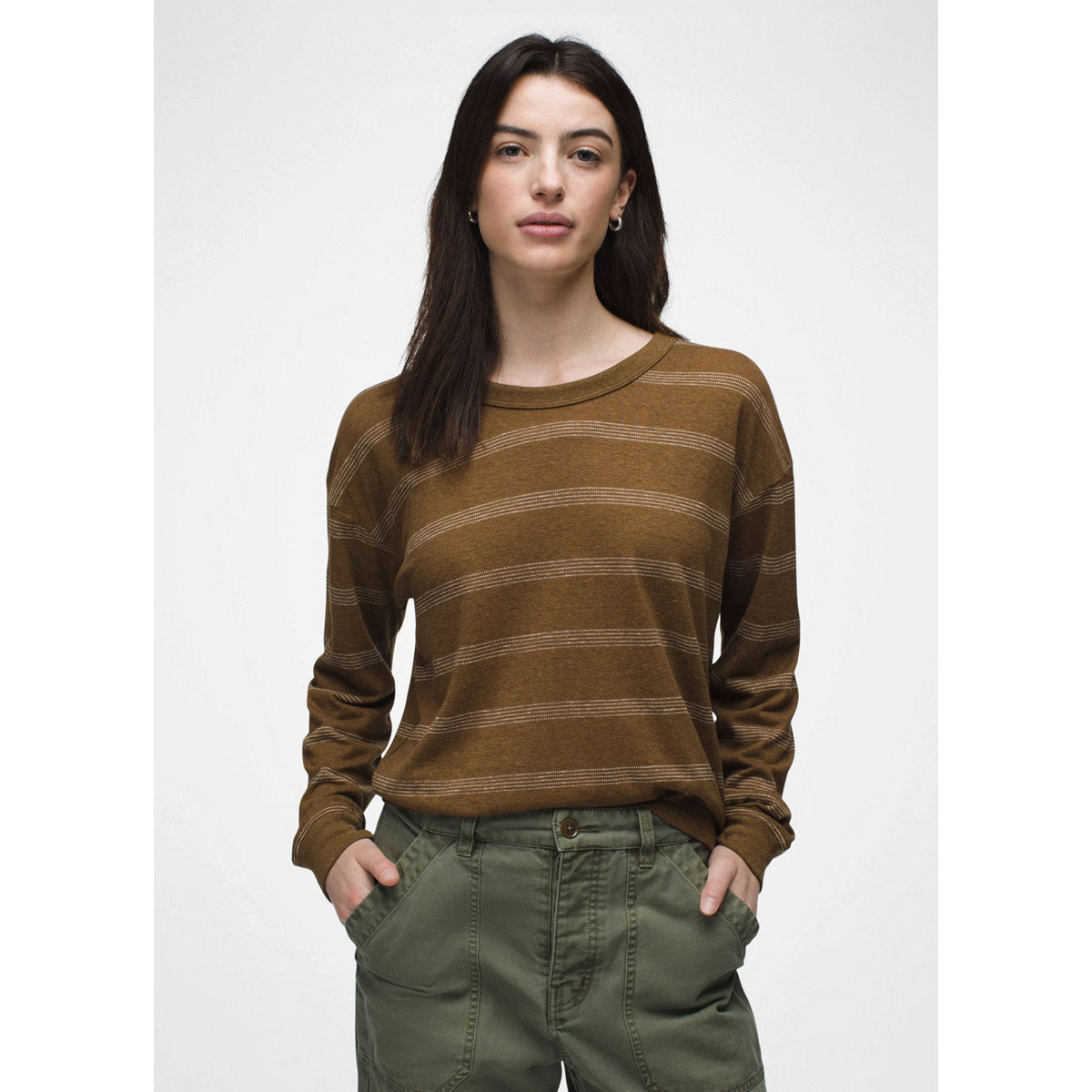 Prana W Cozy Up LS Crew Sepia Stripe