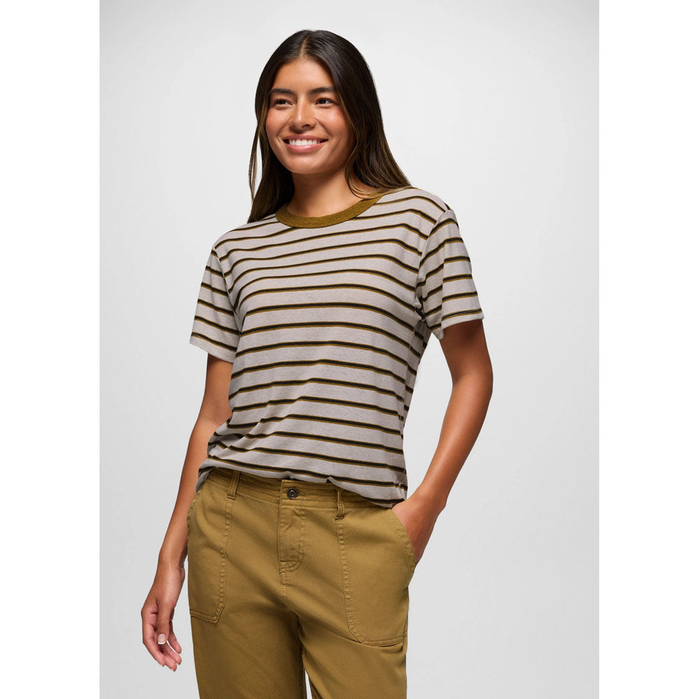 Prana Womens Cozy Up Short Sleeve Crew Retro Olive Stripe