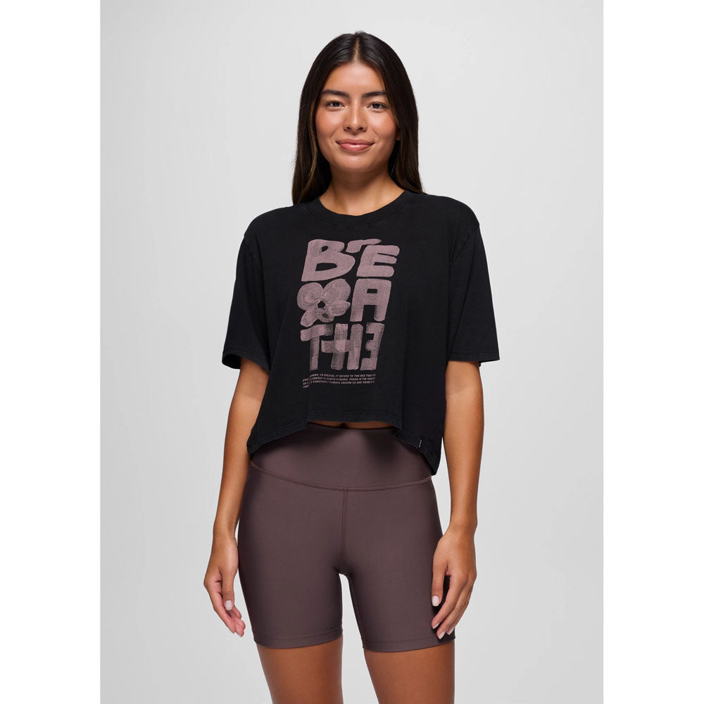 Prana Womens Everyday Graphic Crop Tee Black / Carob Breathe