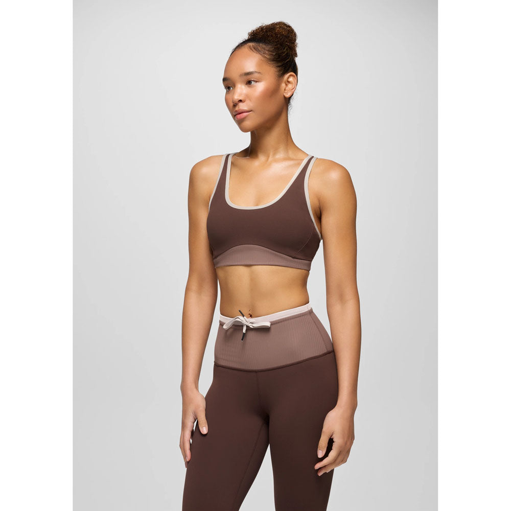 Prana Womens Luxara Salutations Bra Mocha Colorblock