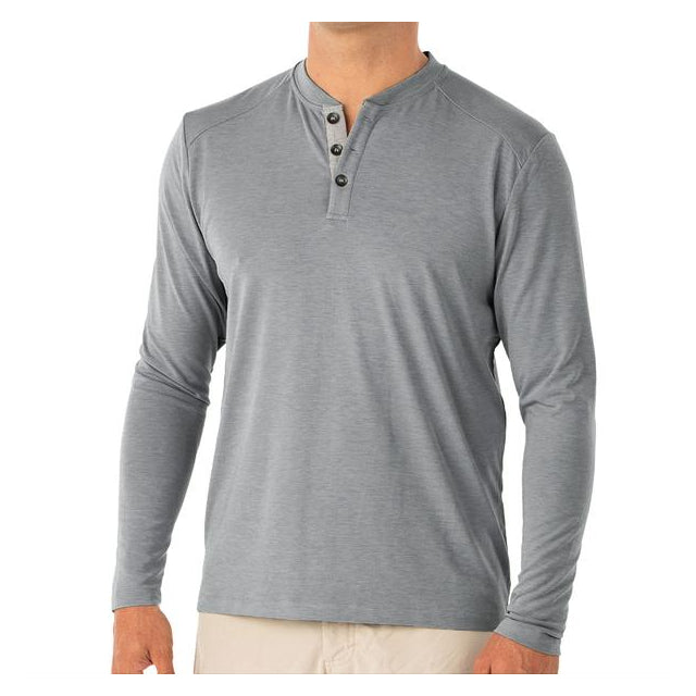 Free Fly Apparel Men&#39;s Bamboo Flex Henley 112 Heather Blue Dusk