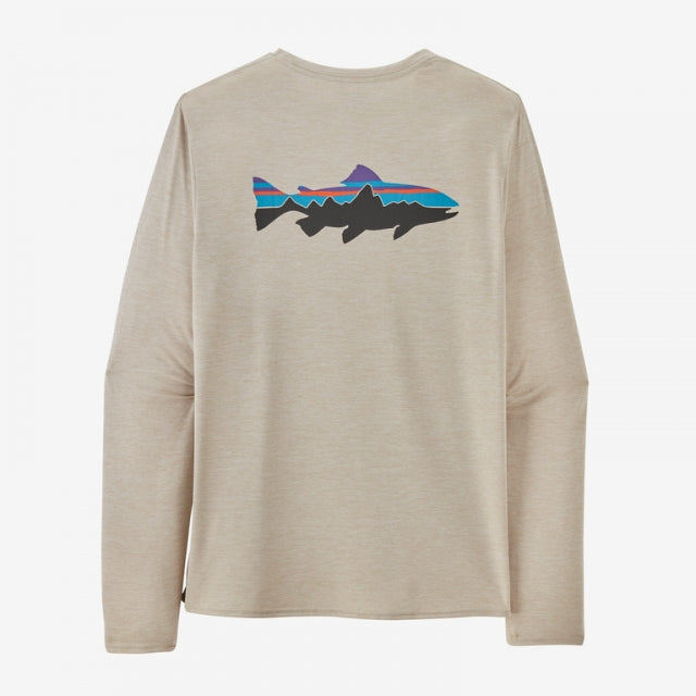Patagonia M LS Cap Cool Daily Graphic Shirt - Waters FPMX Fitz Roy Trout: Pumice X-Dye