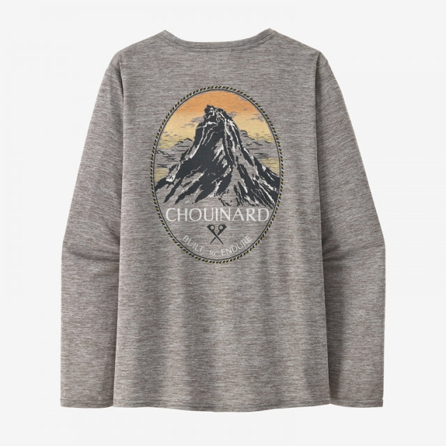 Patagonia Women&#39;s Long-Sleeved Cap Cool Daily Graphic Shirt - Lands CHFY Chouinard Crest: Feather Grey