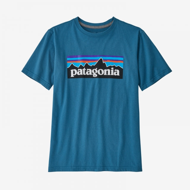 Patagonia Kids&#39; Regenerative Organic Certified Cotton P-6 Logo T-Shirt WAVB Wavy Blue