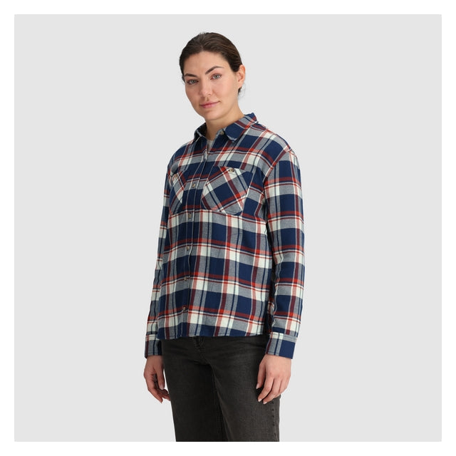 Outdoor Research Womens Feedback Flannel Twill Shirt 2834 Cenote/Oyster Plaid