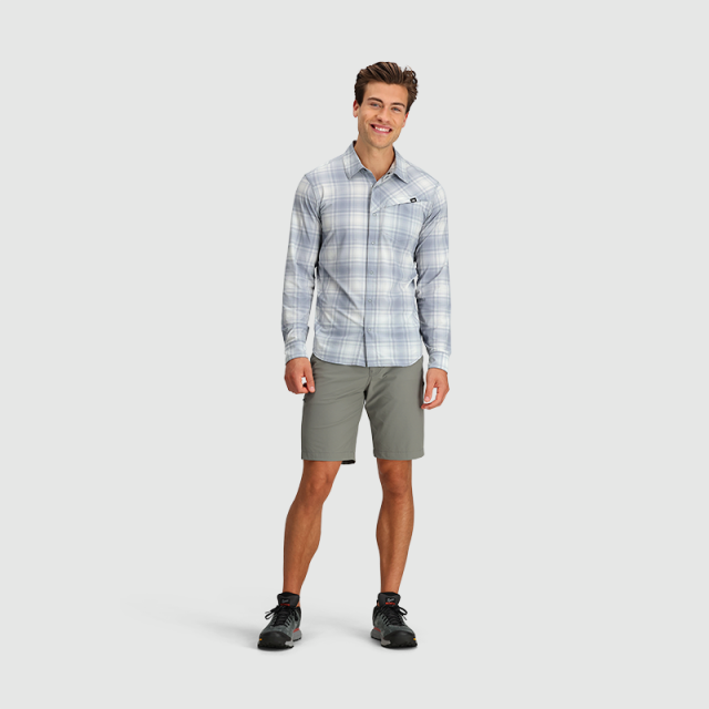 Outdoor Research Mens Astroman Long Sleeve Sun Shirt 1521 Slate Plaid