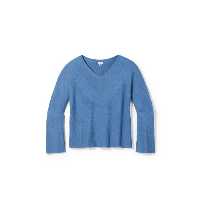 Smartwool Women&#39;s Shadow Pine Cable V-Neck Sweater K44 Blue Horizon Heather